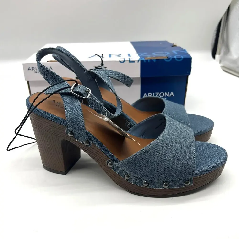 Arizona Jean Co Womens Heather Heeled Sandals Blue Denim Size 9.5M